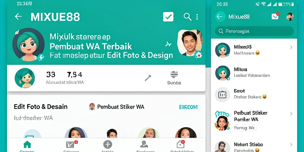 Tampilan antarmuka pengguna aplikasi MIXUE88 untuk membuat stiker WhatsApp.