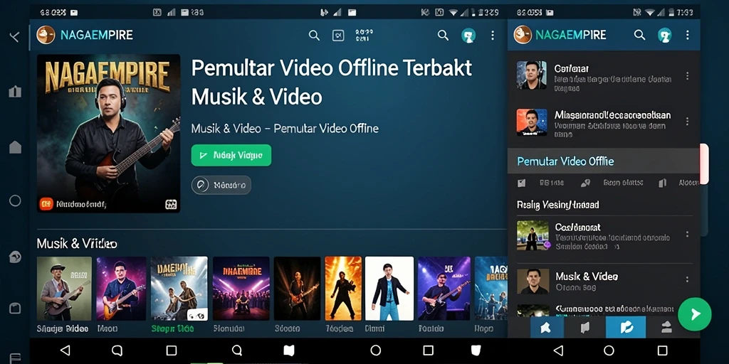 Antarmuka NAGAEMPIRE yang intuitif untuk memutar video offline.